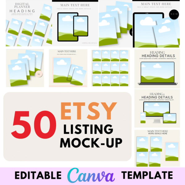 50 Etsy Listing Mock-up Canva Templates Graphic Editable